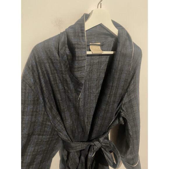 Morpho + Luna Blue Plaid Wool Pajama Set Size Large Robe And Pants - Picture 4 of 12